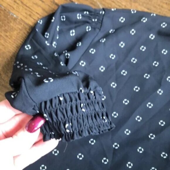 Banana Republic Black Patterned Smocked Blouse, Size - Picture 8 of 12